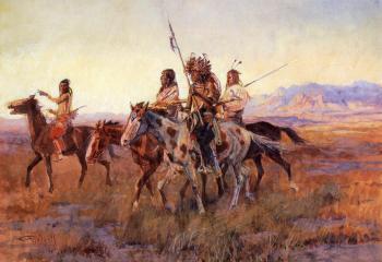 查爾斯 馬裡安 拉塞爾 Four Mounted Indians 查爾斯 馬裡安 拉塞爾 Four Mounted Indians